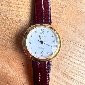 Breil ladies gold tone brown leather dress Swiss watch NEW BATTERY